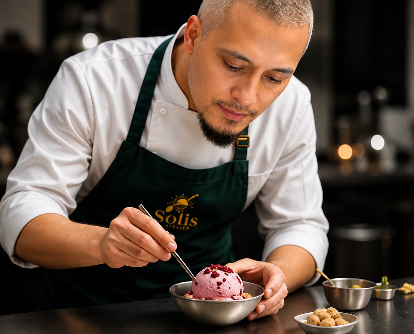 Master creating premium frozen dessert in the Solis atelier